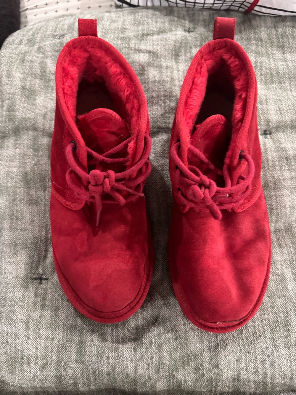 UGG Red Suede Lace-Up Ankle Boots with Plush Lining